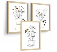 Nacnic Set De 3 Láminas Flores En Cafetera Y Tazas Line Art Cuadros Cocina Minimalista Botánico Póster Decoración Pared A4 Sin Marco
