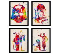 Nacnic Set de 4 láminas para marcar Star Wars Estilo Acuarela. Carteles con imágenes de la Guerra de Las Galaxias. Decoración del hogar. Papel 250 Gramos Llena de Estilo tu casa- A4 Con Marco Negro