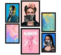 Nacnic Set De 6 Iconic Frida Van Gogh Pop Art Pósters Para Decorar Paredes 6 black frames
