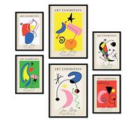 Nacnic Set de 6 Posters de Arte Miró. Colección de láminas con estética Collage para la decoración de Interiores. Tamaños A3 y A4. con Marco Negro.