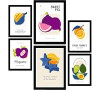 Nacnic Set de 6 Posters de Comida y Alimentación. Collage de frutas. Láminas de Naturaleza y Nutrición para el Diseño y Decoración de Interiores. Tamaños A3 & A4, sin marcos.
