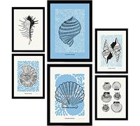 Nacnic Set de 6 Posters en Tinta Negra. Irises. Láminas Artísticas del Mar y Océano para el Diseño y Decoración de Interiores. Tamaños A3 & A4, Marcos Negros.