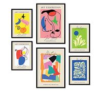 Nacnic Set de 6 Posters Exposición de Arte. Colección de láminas con estética Collage para la decoración de Interiores. Tamaños A3 y A4. con Marco Negro.
