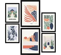 Nacnic Set de 6 Posters Minimalismo en Colores Pastel. Jardín Alegre. Láminas de Paisajes y Naturaleza para el Diseño y Decoración de Interiores. Tamaños A3 & A4, Marcos Negros.