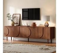 NADEUSAK Mueble de TV de 180 cm, mesa de televisión para televisor de 75 pulgadas, mueble bajo con 4 puertas, 2 compartimentos, moderno mueble de TV con gran espacio de almacenamiento para salón