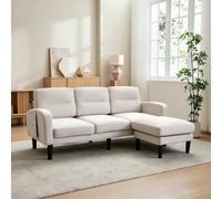 NADEUSAK Sofá esquinero en forma de L, 3 plazas con chaise longue, 204 x 136 x 80 cm, beige, bolsa de almacenamiento, 10 patas de sofá, sofá esquinero pequeño, adecuado para salón