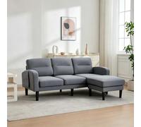 NADEUSAK Sofá esquinero en forma de L, 3 plazas con chaise longue, 204 x 136 x 80 cm, gris, bolsa de almacenamiento, 10 patas de sofá, sofá esquinero pequeño, adecuado para salón