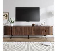 NADEUSAK Soporte de TV ovalado, nogal oscuro, 180 x 40 x 45 cm, diseño de rayas verticales, 4 cajones y 1 armario, diseño de puerta con persianas, mueble de TV, armarios bajos, armario de salón