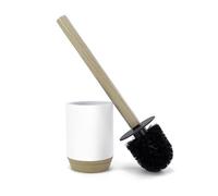 Nadi Collection Escobilla baño WC Inodoro Serie Aries Blanco Mate Resina y Madera Base Pintada a Mano Cepillo Negro Desmontable 9,1ø x 34,5 cm
