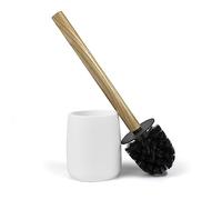 Nadi Collection | Escobilla de baño-WC-Inodoro | Forest | Resina y Madera bambú | Cepillo Negro Desmontable | 10.5 cm ø x 36 cm Alto (Blanco Mate)