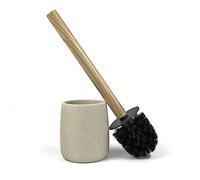 Nadi Collection | Escobilla de baño-WC-Inodoro | Forest | Resina y Madera bambú | Cepillo Negro Desmontable | 10.5 cm ø x 36 cm Alto (Beige)