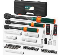 NADOKHI Llave Dinamométrica Set, 1/4" 3/8" 1/2", 1-25Nm/5-60Nm/20-220Nm | 47 Piezas Torque Wrench Set con Cabezal Reversible de 72 Dientes, Precisión ±3%, Vasos, Puntas, para Coche, Bicicleta, Moto