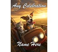 nai334 - Tarjeta de felicitación de cumpleaños con diseño de gato y perro, para jubilación de la madre, cualquier ocasión, celebración y nombre