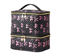 Nail Organizer Box, Storage Case Holder, Makeup Tool Box with Black Bow, Cosmetic Organizer with Compartments, Beauty Accessory with Elegant Design, Manicure Tool for Home Salon Grooming