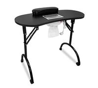 NAIZY Mesa de Uñas con Ventosa Mesa de Manicura Plegable con Reposabrazos, Cajones y Estuche de Transporte, Salón de Uñas Mesa de Manicura Portátil con Aspirador para Uñas 90 x 37 x 77 cm - Negro