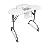 NAIZY Mesa de Uñas con Ventosa, Plegable, Reposabrazos, Cajones y Estuche de Transporte, Salón de Manicura Portátil con Aspirador, 90 x 37 x 77 cm - Blanco