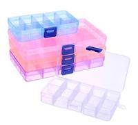 Naler 5 Cajas Organizadoras de Plástico, 10 y 15 Compartimentos Ajustables | Cajitas de Almacenamiento Transparentes de 5 Colores para Organizador Joyas, Abalorios, Pulseras y Objetos Pequeños