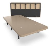 NALUI - Base Tapizada 105x190 cm de Acero con 6 patas de Altura 25cm, Gran Estabilidad con 5 Barras Transversales, Tejido 3D Transpirable y 4 Válvulas de Aireación | Fabricado en España | Beig