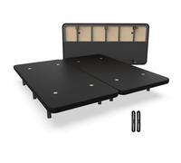 NALUI - Base Tapizada 180x190cm Reforzada con 12 patas Alto 25cm y 5 Barras Transversales, Tapizado 3D y 8 Válvulas de Aireación | Fabricado en España | Negro (2 Bases De 90cm con Pletinas de Unión)