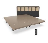 NALUI - Base Tapizada 180x200cm Reforzada con 12 patas Alto 25cm y 5 Barras Transversales, Tapizado 3D y 8 Válvulas de Aireación | Fabricado en España | Beig (2 Bases De 90cm con Pletinas de Unión)