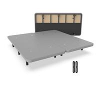 NALUI - Base Tapizada 200x200cm Reforzada con 12 patas Alto 25cm y 5 Barras Transversales, Tapizado 3D y 8 Válvulas de Aireación | Fabricado en España | Gris (2 Bases De 100cm con Pletinas de Unión)
