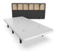 NALUI - Base Tapizada 90x200 cm de Acero con 6 patas de Altura 25cm, Gran Estabilidad con 5 Barras Transversales, Tejido 3D Transpirable y 4 Válvulas de Aireación | Fabricado en España | Blanco