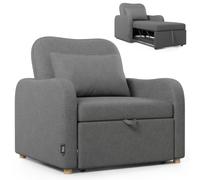 Nalui- Sillon Cama Buddy 92x97x90cm con Respaldo Ajustable 2 Posiciones y Almohada. Sofá Cama 1 Plaza 3 en 1 de Lino, Soporta hasta 200Kg. Sofá Cama Individual con Reposabrazos, Marengo