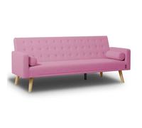 Nalui - Sofá Cama 3 Plazas Acolchado 203x82x78cm One Dots, 2 Cojines y Apertura Clic-Clac con Dif. Grados de Reclinación. Sofá Cama Chaise Longue con Patas de Madera Convertible en Cama Doble | Rosa