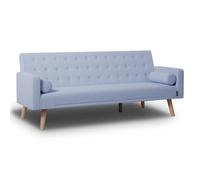Nalui - Sofá Cama 3 Plazas Acolchado 203x82x78cm One Dots, 2 Cojines y Apertura Clic-Clac con Dif. Grados de Reclinación. Sofá Cama Chaise Longue con Patas de Madera Convertible en Cama Doble | Azul
