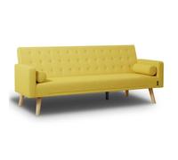 Nalui - Sofá Cama 3 Plazas Acolchado 203x82x78cm One Dots, 2 Cojines y Apertura Clic-Clac con Reclinación Ajustable. Sofá Cama Chaise Longue con Patas de Madera Convertible en Cama Doble | Mostaza