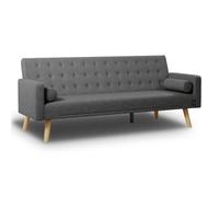 Nalui - Sofá Cama 3 Plazas Acolchado 203x82x78cm One Dots, 2 Cojines y Apertura Clic-Clac con Reclinación Ajustable. Sofá Cama Chaise Longue con Patas de Madera Convertible en Cama Doble|Gris Oscuro