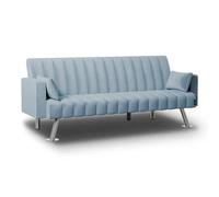 Nalui - Sofá Cama 3 Plazas Acolchado 210x80x79cm One Lines, 2 Cojines y Apertura Clic-Clac con Reclinación Ajustable. Sofá Cama Chaise Longue Aterciopelado Convertible en Cama Doble | Azul