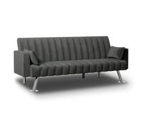 Nalui - Sofá Cama 3 Plazas Acolchado 210x80x79cm One Lines, 2 Cojines y Apertura Clic-Clac con Reclinación Ajustable. Sofá Cama Chaise Longue Aterciopelado Convertible en Cama Doble | Gris