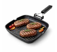 NAMAI - Sarten Grill Para Induccion 24 CM x 24 CM, Revestimiento Antiadherente, Aluminio Fundido a Presión, Apto Para el Lavavajillas, Asa Plegable que Ahorra Espacio (24 x 24 CM)