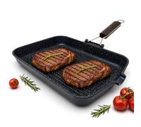 NAMAI - Sarten Plancha Antiadherente Rectangular, 35CM x 25CM, Aluminio Fundido a Presión, Apta Para Lavavajillas, Mango Plegable Para Ahorrar Espacio, Fabricada en Italia