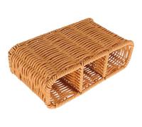 NAMOARLY Cesta para Guardar Cubiertos de Imitación Ratán 3 Compartimentos | Organizador de Mesa Multiusos, Metal y Pp, Estilo Boho Rústico, para Buffet y Encimera