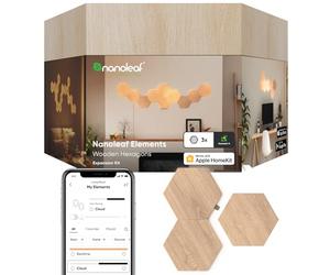 Nanoleaf Elements Paquete de extensión de 3 Hexágonos LED Adicionales Efecto Madera, Apliques Pared Interior Modulares, Luces Led Inteligentes Regulable WiFi, Compatible Alexa, Decoración Habitación