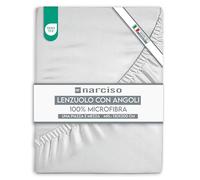 NARCISO Sábana bajera ajustable de una plaza y media, 130 x 200 + 25 cm, de microfibra, color liso, sábanas de 1 plaza y media, transpirable e hipoalergénica, ropa de cama Made in Italy (1,5 P blanco)