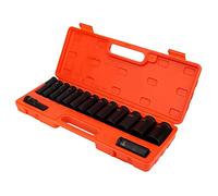 Naroote Juego de Llaves de Vaso de Impacto Profundo de 15 Piezas para Taller de Garaje Material de Carbono Duradero Unidad de 10-32 Mm y 1/2 Pulgada