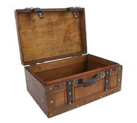 Naroote Maleta de Madera Vintage, Cofre de Almacenamiento Retro, Manija de Cuero con Pestillo de Bronce Antiguo con Diseño de Recuerdos, Ideal para Decoración del Hogar y Accesorios de Fotografía