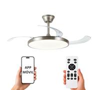 NARVI Ventilador de Techo Plata Satinado con Luz LED Regulable, Motor DC Silencioso de Bajo Consumo, Lámpara Ventilador con Mando, 3 Aspas Retráctiles, BRETAÑA 1779 SN