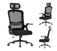 naspaluro Silla Oficina Ergonómica, Silla Escritorio con Reposacabezas | Reposabrazos Abatibles, Asiento Transpirable de Malla, Silla Giratoria para Ordenador, Homeoffice y Gaming Negro