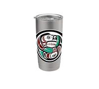 Nativo Americano Rojo Negro Haida Art Otter Salmón Vaso térmico de acero inoxidable de doble pared