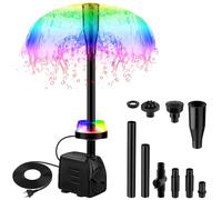 NATPOW Mini Bomba de Agua Sumergible con Luz LED RGB 4 Colores, 15W/800L/H, 3 Boquillas, Ultra Silenciosa con Caudal Ajustable, Altura Máxima 1.6m para Acuario Fuente Estanque, Cable 3M