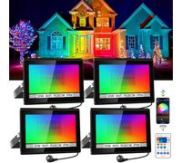 NATPOW Proyector RGB Exterior Foco LED 30W Foco RGB Con APP Bluetooth y Mando a Distancia, IP66 Impermeable Floodlight LED que cambia de color, colour Luce para jardines, patios (set de 4)