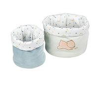 Nattou Cestas de almacenaje de algodón y poliéster, Set de 2, Ø 20 cm + Ø 15 cm, Romeo, Jules y Sally, azul oscuro/azul claro