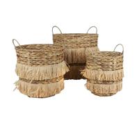 NATURAL Living "Cesta de jacinto de agua" y rafia de 3 unidades, altura 27 cm, 30 cm, altura 37 cm