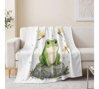 Naturaleza Dibujos Animados Manta Rana Libélula Piedra Gotas de Agua Manta para Salón Manta Verde Gris Manta de Sofá Suave Cálida Manta para Sofá Manta para Viajes Camping Exterior 150 x 200 cm