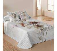 NATURALS - Colcha Bouti Estampada | Cama 135 (235x260 cm) | Microfibra Extrasuave | 1 Funda de Cojín 50x50 cm | Cubrecama Acolchado a Líneas | Ideal Primavera y Verano | Laurie