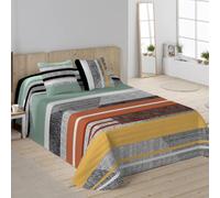 NATURALS - Colcha Bouti Estampada | Cama 150 (250x260 cm) | Microfibra Extrasuave | 2 Fundas de Cojín 50x50 cm | Cubrecama Acolchado a Líneas | Ideal Primavera y Verano | Denim